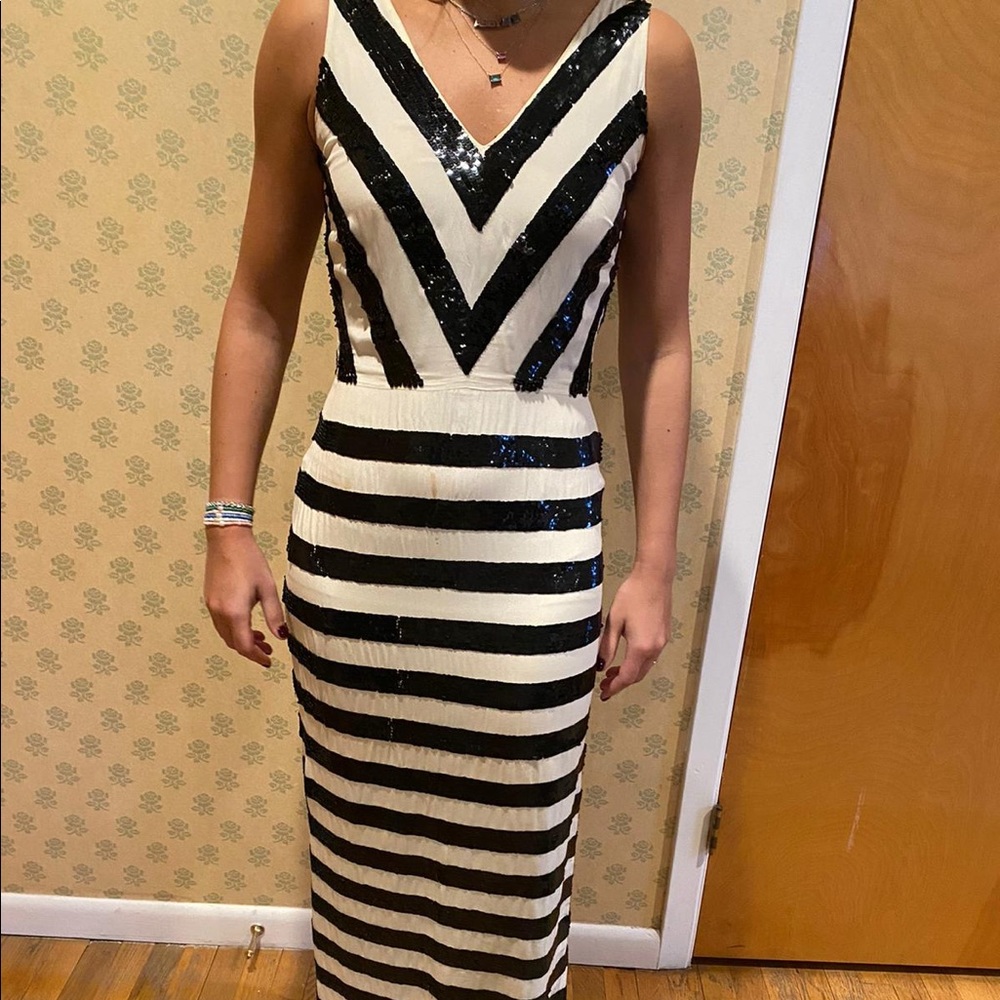 Nicole Miller Cream Gown with Black Sequin Detail